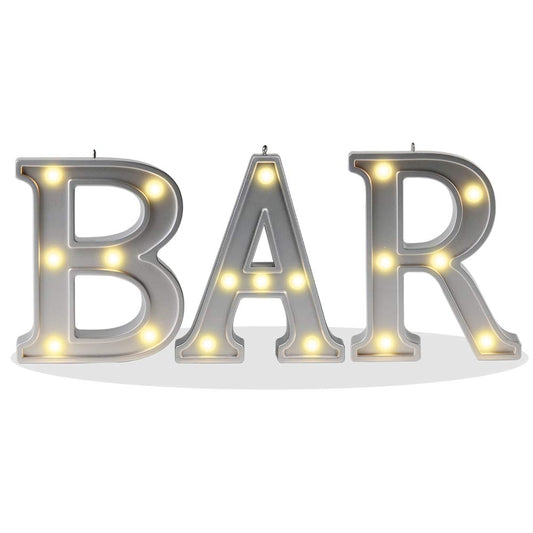 Pooqla Decorative Illuminated BAR Marquee Word Sign (Silver, 3.47" W x 4.21" H x 0.79" D) - LED Sign for Indoor BAR Decor