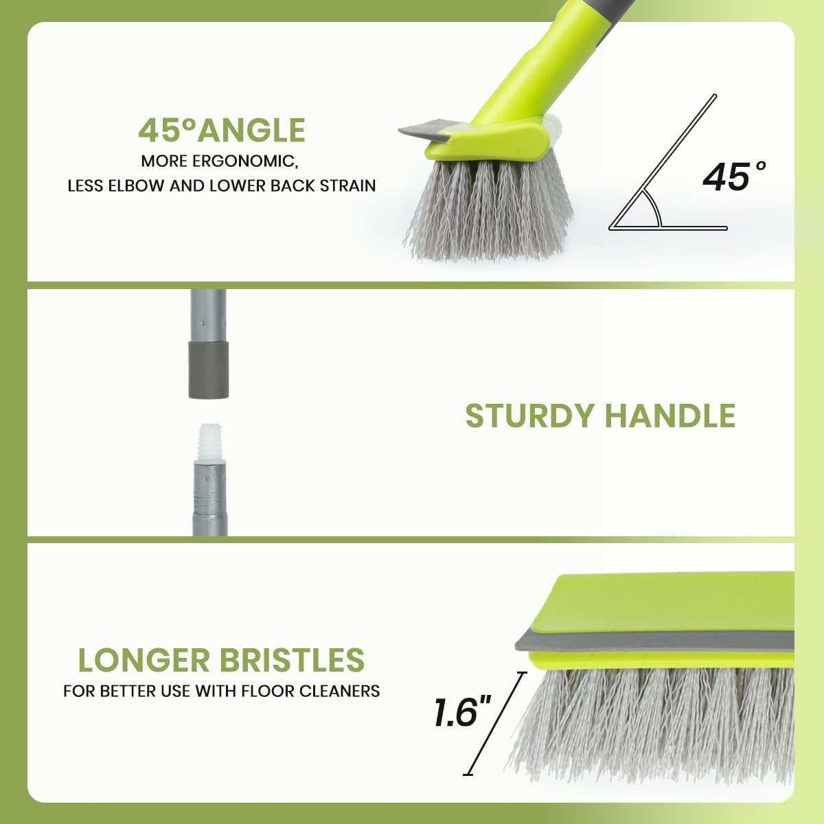 Floor Scrub Brush 57" Long Handle Scrub Brushes for Cleaning 2 in 1 Deck Brush for Cleaning Concrete, Patio, Garage, Kitchen, Carpet and Bathroom