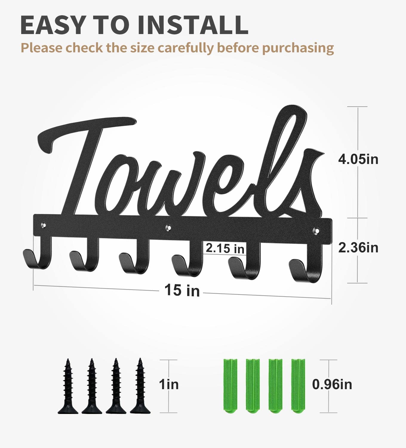 Livelab Towel Rack, Towel Racks for Bathroom Wall Mounted, 6 Hooks Black Metal Towel Holder for Bathroom Space Saving, Waterproof Rustproof Easy Install Bathroom Decor Towel Hanger Organizer