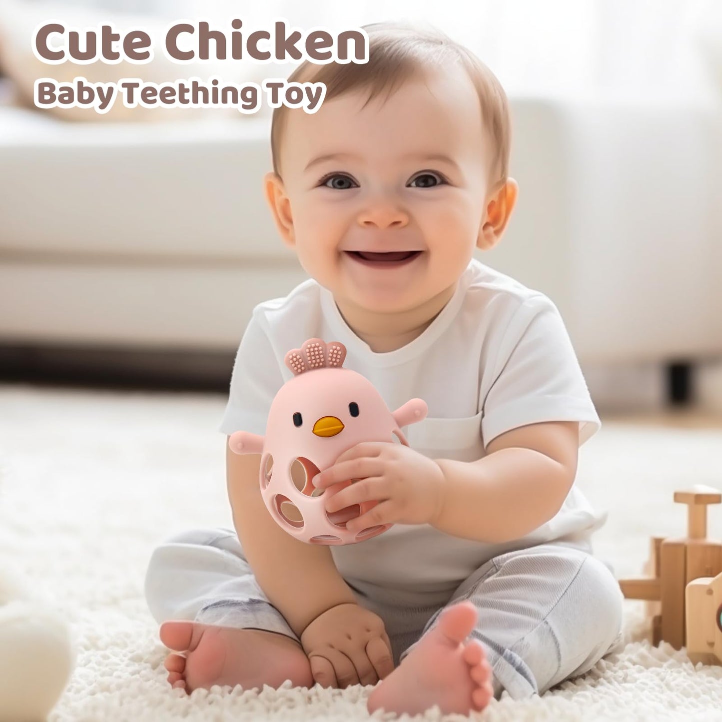 Baby Teething Toys Silicone Teethers - Babies Toys Chew Toys Food Grade Silicone for Sucking Needs, BPA Free for 0-6 6-12 Months(Pink White)