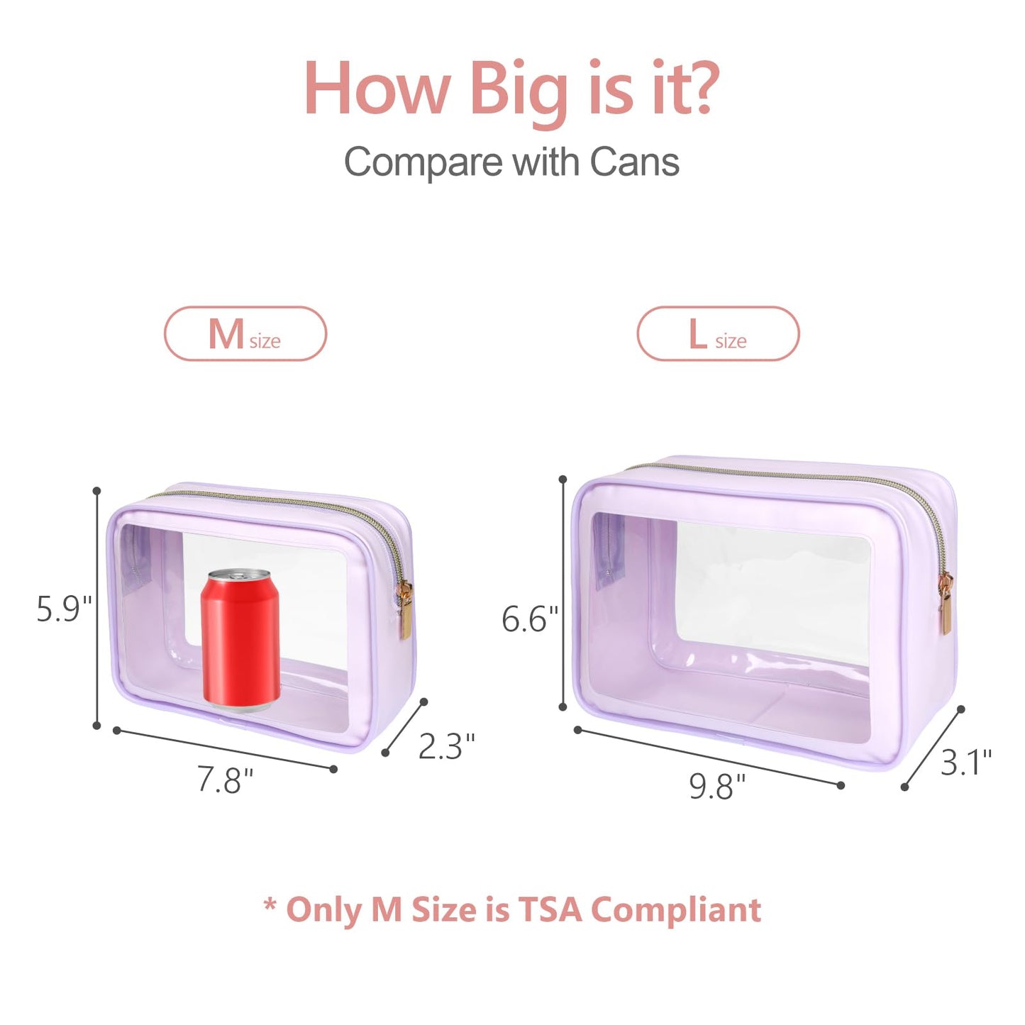 PACKISM TSA Approved Toiletry Bag - Upgrade Color-Edged Clear Makeup Bag, Unique Appearance, 2 Pack Hold Lots of Items, Reusable Clear Toiletry Bags for Travel Essentials, Purple (2 Sizes)