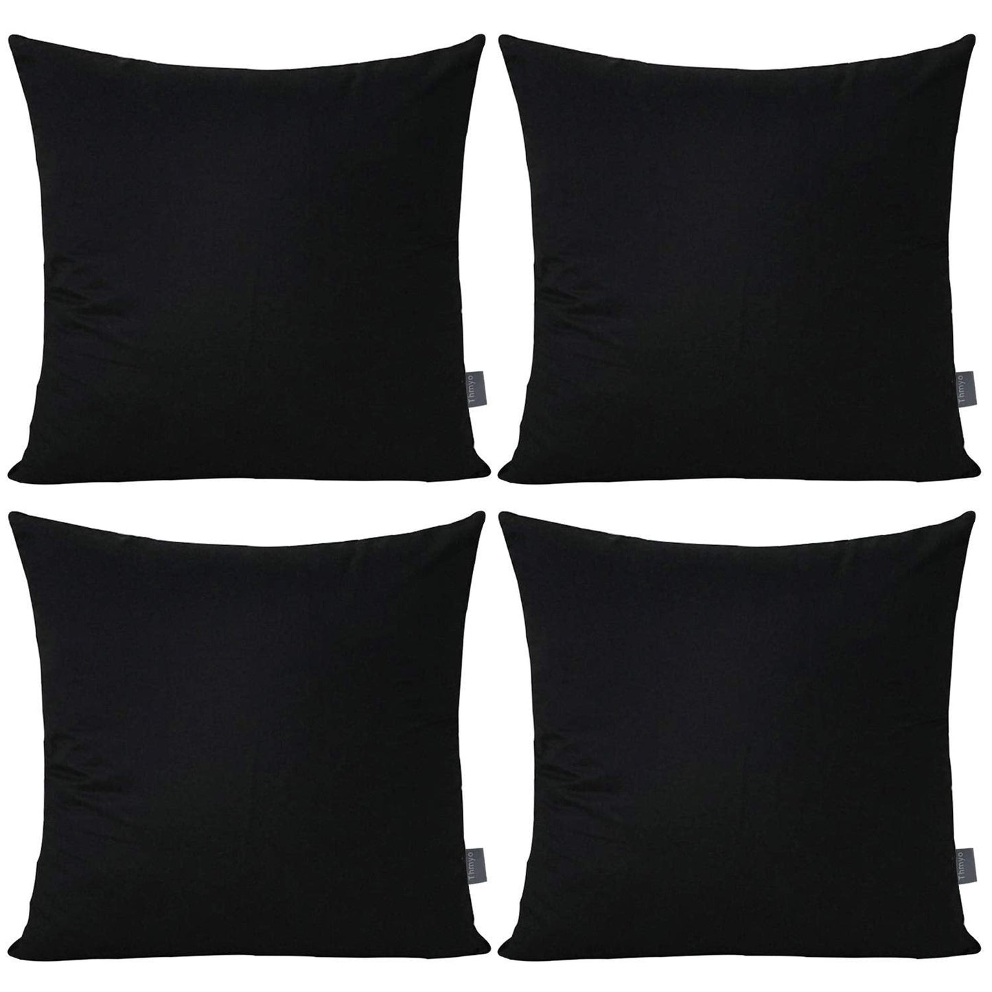 Thmyo 4-Pack 100% Cotton Comfortable Solid Decorative Throw Pillow Case Square Cushion Cover Pillowcase Sublimation Blank Pillow Covers Halloween DIY Throw Pillowcase for Sofa(18x18inch/45x45cm,Black)