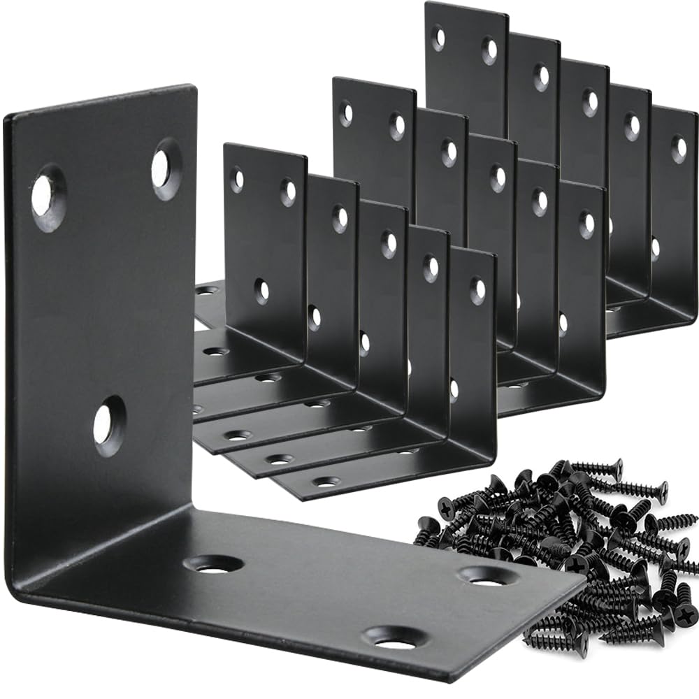 AYSUM 2.5" x 2.5" Corner Bracket, 16 Pack Heavy Duty Iron Angle Brace, 65mm L-Shaped Brackets, Stainless Steel Bracket Fastener, Metal Steel Brackets for Wood, Fixing Furniture Fastener Hardware