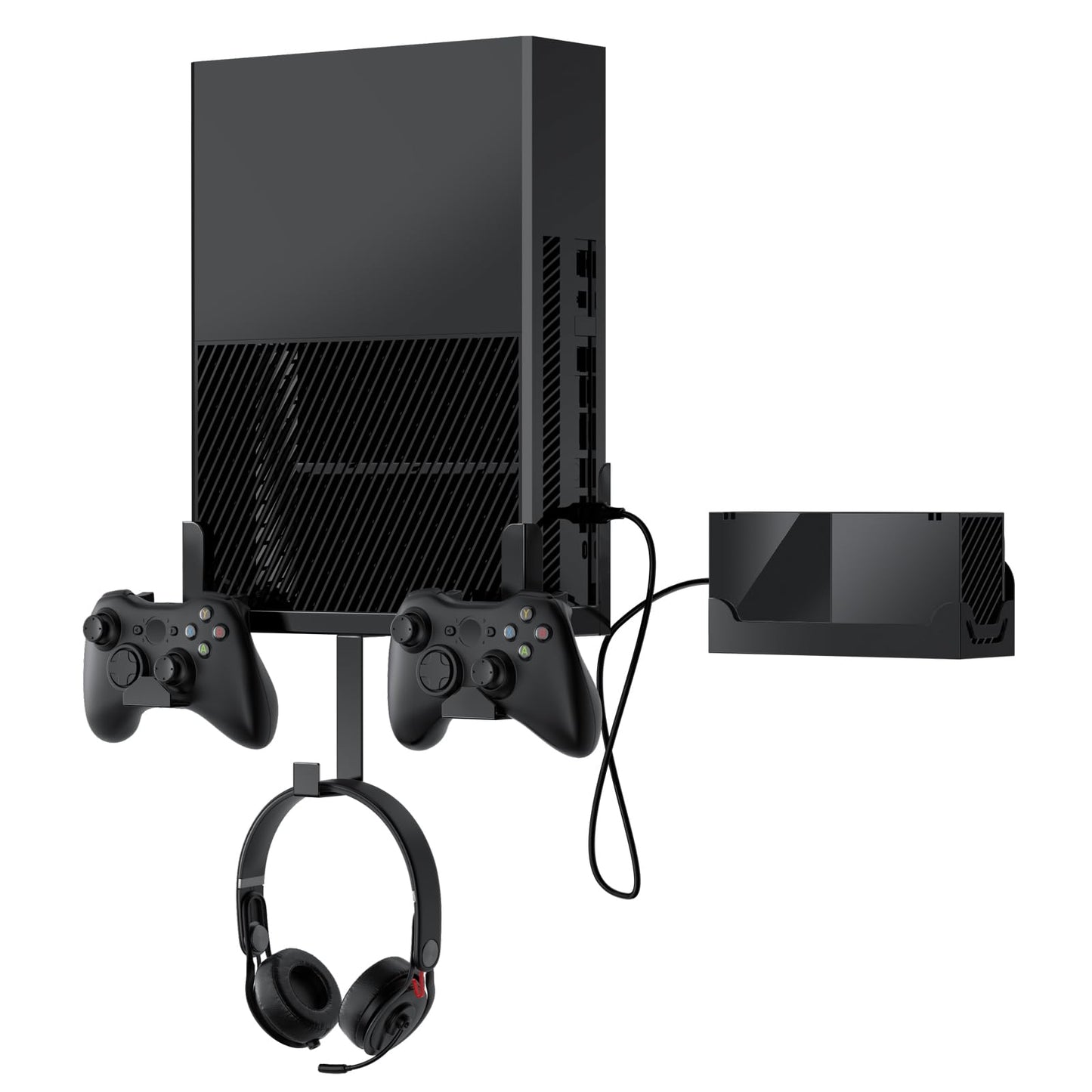 Wall Mount for Xbox One, Wall Mount Kit for Xbox One Original+Power Brick Mount, with Detachable Controller Holder & Headphone Hanger, Xbox One Stand