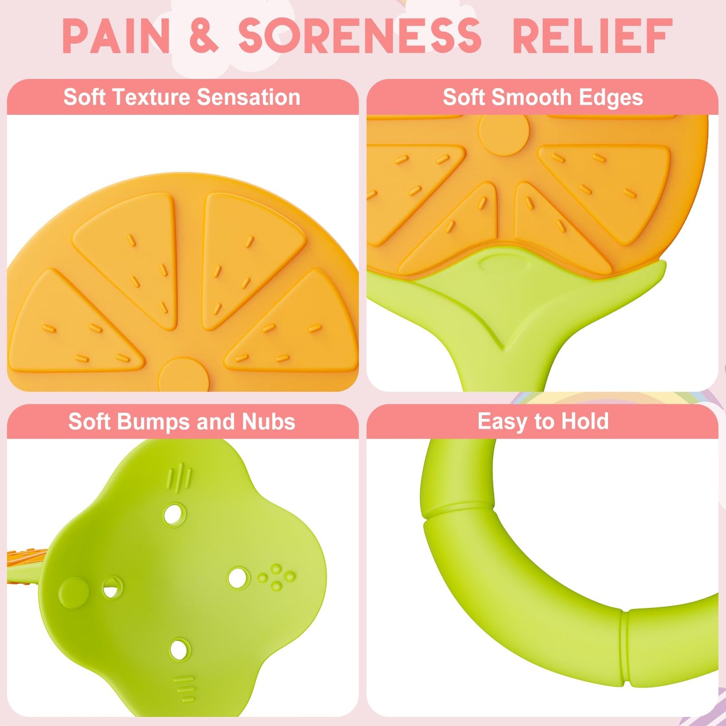 6 Pack Baby Teething Toys for Newborn Infant, BPA Free Freezer Safe Silicone Fruit Baby Teethers Soothe Babies Gums Set for Babies 0-6 Months 6-12 Months