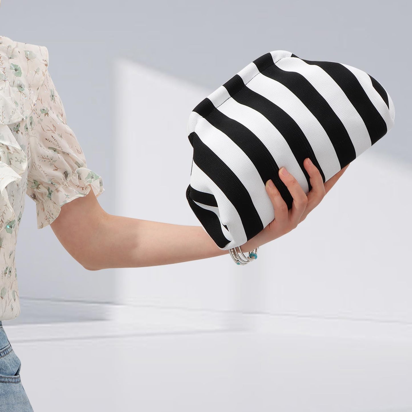 Oweisong Summer Woven Clutch Purse for Women 2025 Crochet Stripped Beach Bag Hot Pink Spring Purse Evening Handbag