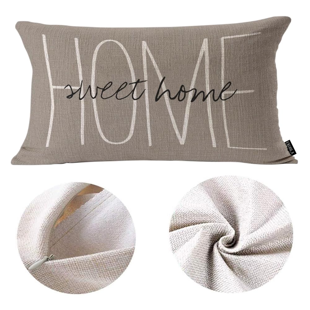 EKOBLA Decorative Pillow Cover Home Sweet Rustic Chic Quote Farmhouse Rectangle Cushion Cover Pillowcases Cotton Linen Cushion Cover 12x20 Inches