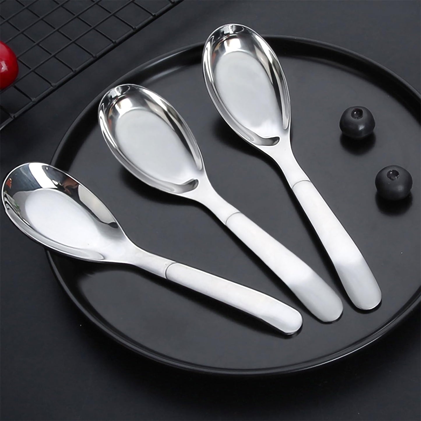 Ouliget Asian Soup Spoons Chinese Soup Spoons Stainless Steel Spoons, Thick Heavy Stainless Steel Soup Spoons Table Spoons Dinner Spoons Flat Square Spoon,Set of 4