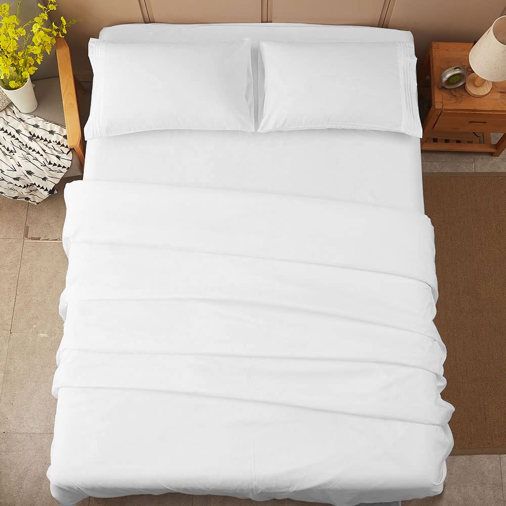 SONORO KATE Bed Sheet Set Super Soft Microfiber 1800 Thread Count Luxury Egyptian Sheets 16-Inch Deep Pocket Wrinkle and Hypoallergenic-4 Piece(Queen White)