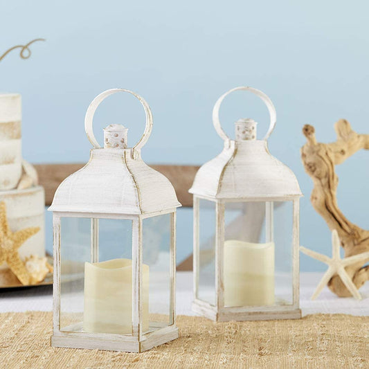 LED Decorative Lanterns - Set of 6 - Kate Aspen Vintage Rustic Home Décor Lantern Tabel Centerpiece for Wedding, Bridal Shower, Anniversary Party - White Marrakesh
