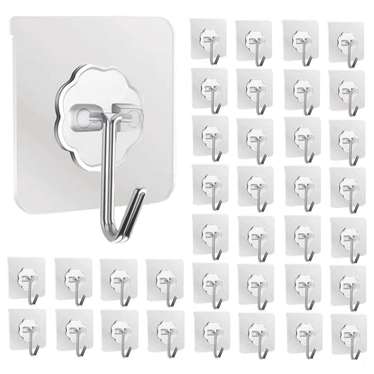 DDMY Hooks for Hanging, 24 Pack Wall Hooks 33lb(Max) Transparent Reusable Waterproof Adhesive Hook for Kitchen Curtain, Towel Hook for Bathrooms, Heavy Duty Self Coat Hook for Walls No Damage