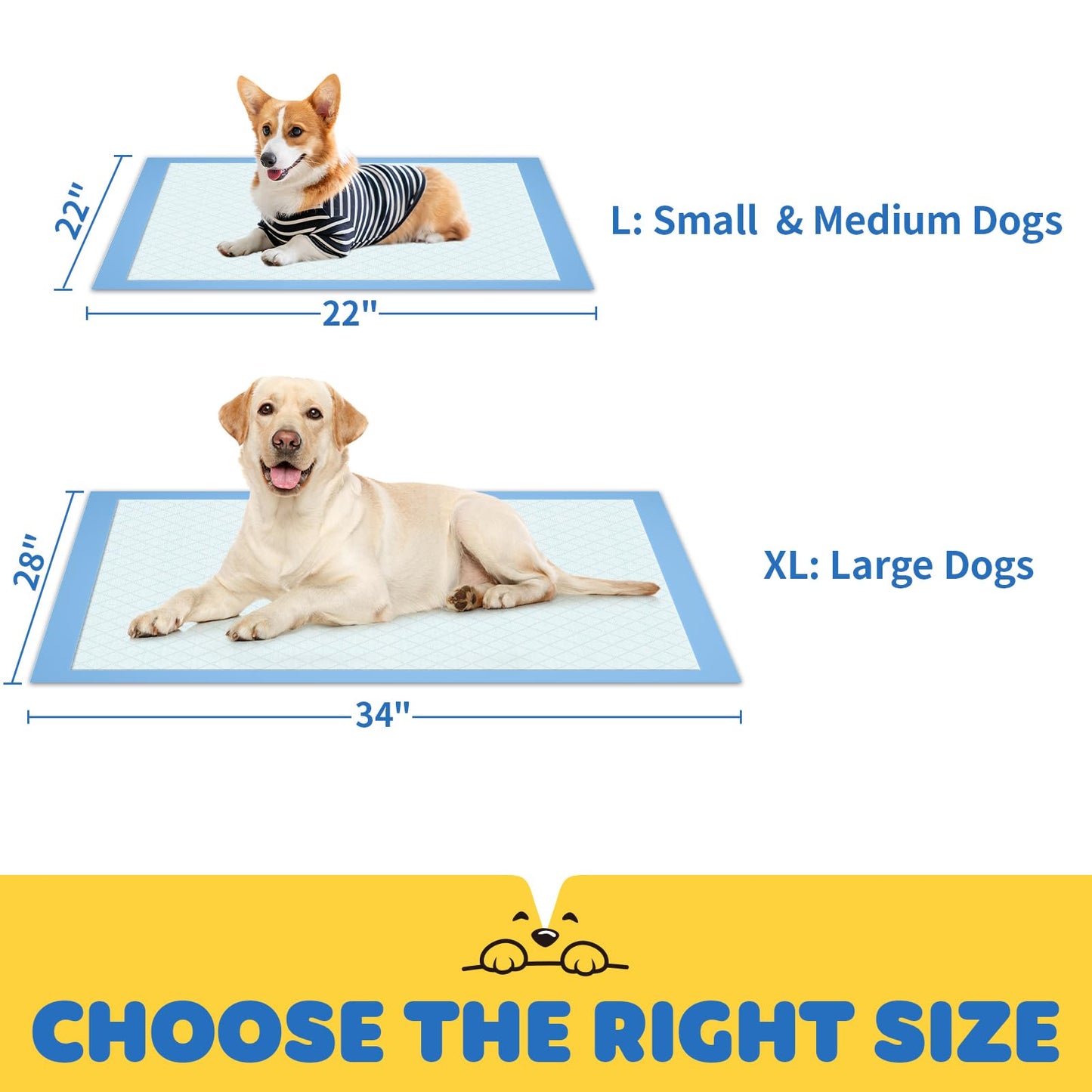 100-Pack X-Large Puppy Pads - 34'' x 28'' Pee Pads for Dogs Potty Training with Leak-Proof Quick-Dry Design, 6-Layer Dog Pads Extra Large, Blue