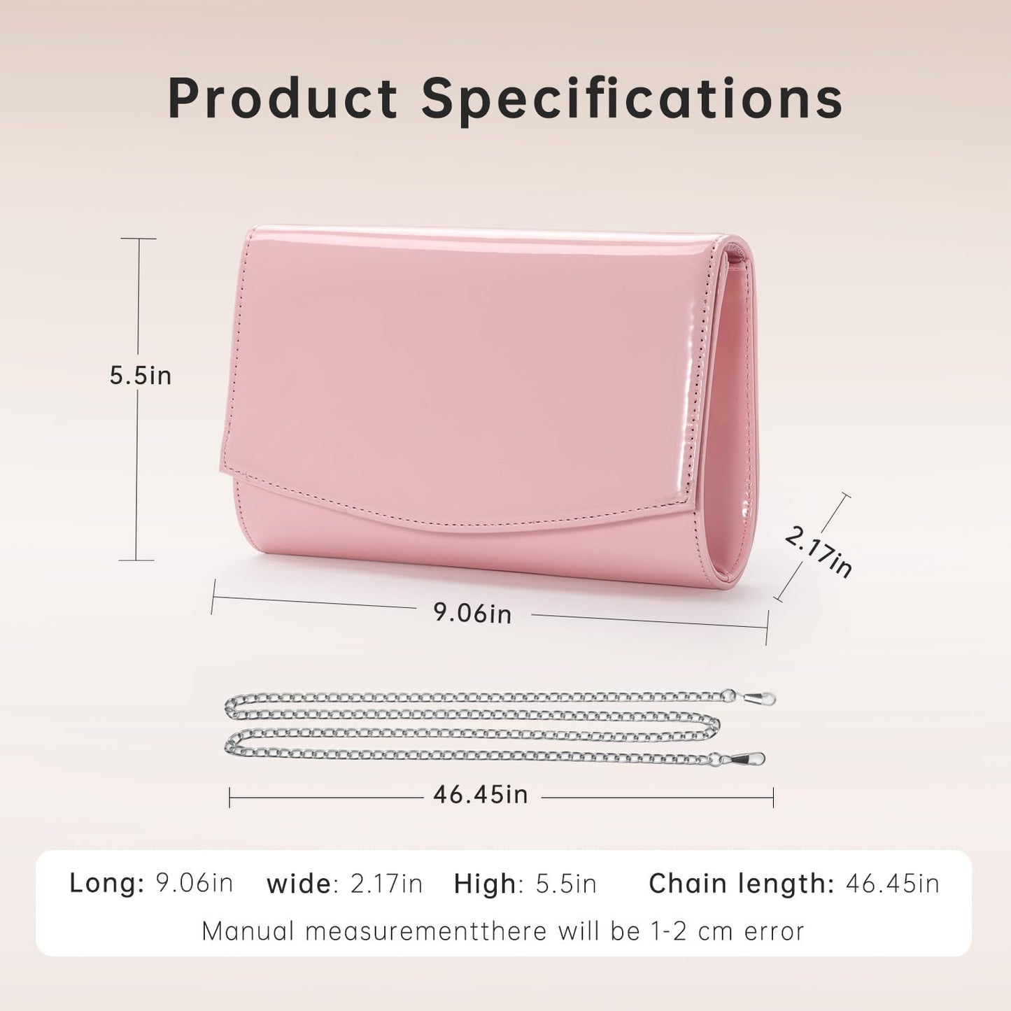 WALLYN'S Women Patent Leather Wallets Fashion Clutch Purses, Evening Bag Handbag Solid Color (Pink)