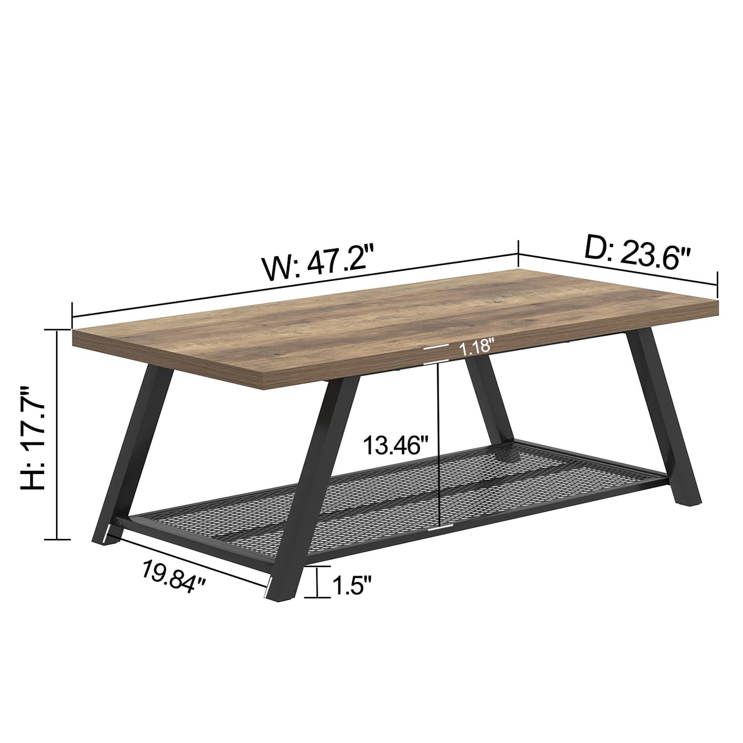 FOLUBAN Coffee Table, Modern Rustic Wood and Metal Center Table with Storage, Industrial Cocktail Tea Table for Living Room, Oak, 47 Inch