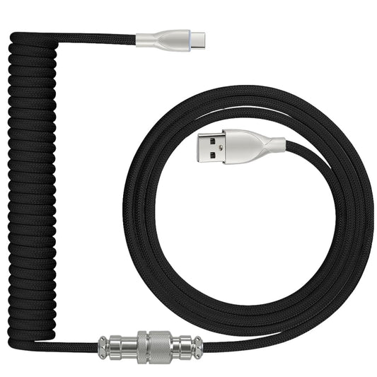 Coiled Keyboard Cable: 1.5M USB-C to USB-A Braided Cord with Detachable Aviator Connector, Durable & Tangle-Free for Custom & Mechanical Gaming Keyboards (Black)