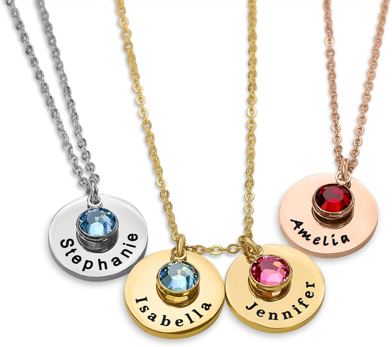 Personalized Birthstone Name Necklace for Mom Daughter Wife Girlfriend Grandma Custom Engraved Family Jewelry, Two Three Children, Mother's Day Valentine's Day Birthday Gift Women 18k Gold Silver Rose