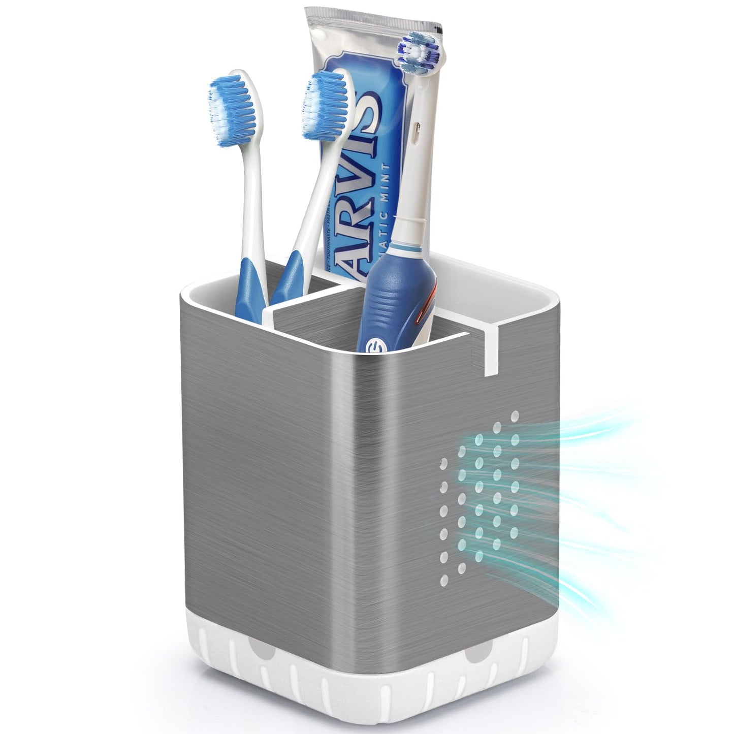 Boperzi Toothbrush Holders for Bathrooms, Detachable Electric Toothbrush Holder, Kids Toothbrush Holder Drainage, 3 slot Toothbrush and Toothpaste Holder Storage Caddy, Toothbrush Organizer White/Grey