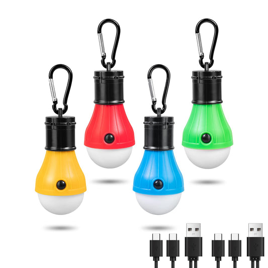 Led Camping Lantern USB Rechargeable,Outdoor Tent Lights for Camping Hanging,Kids with Clip Hook Camping Flashlight (4 Packs Black)