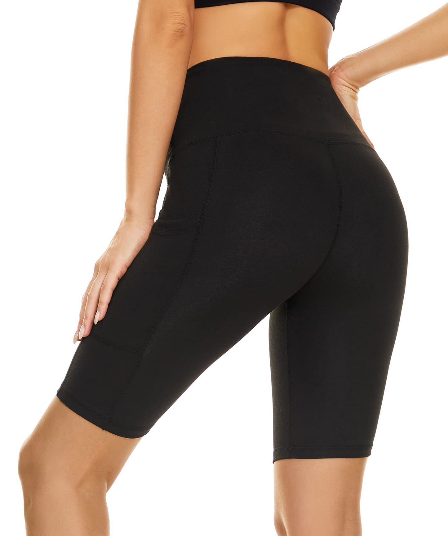 Custer's Night Biker Shorts Women High Waist Out Pocket Yoga Short Tummy Control Workout Running 4 Way Stretch Yoga Leggings Black L