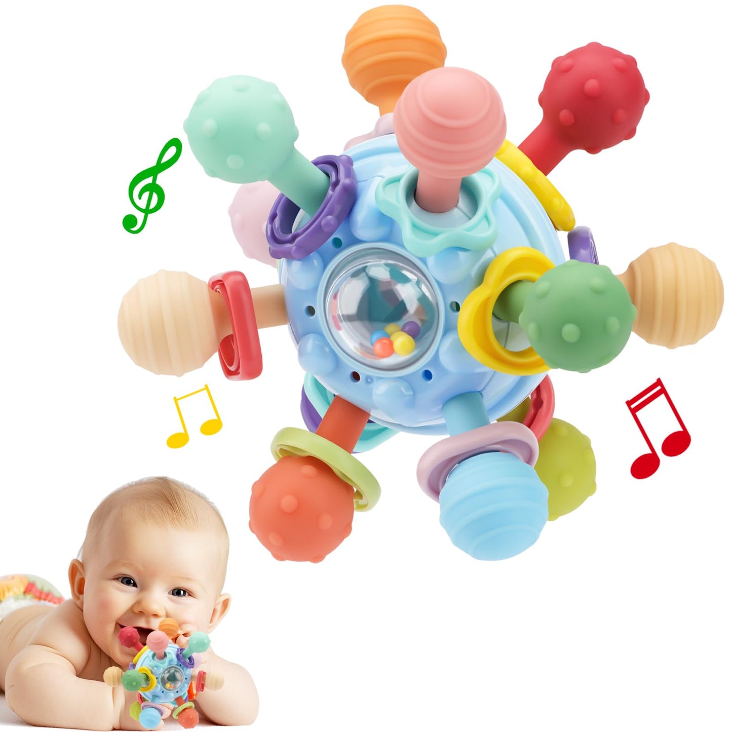 Baby Montessori Teething Toys for 0-6 6-12 Months, Food Grade Teether Sensory Toys for Babies 0 3 6 9 12 Months, Infant Newborn Developmental Learning Rattle Toys Gifts for Baby Boys Girls
