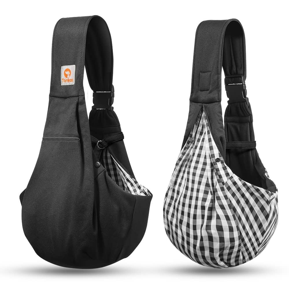 Tomkas Small Dog Sling Carrier - Adjustable Strap & Zip Pocket - Suitable for Puppies (Black)