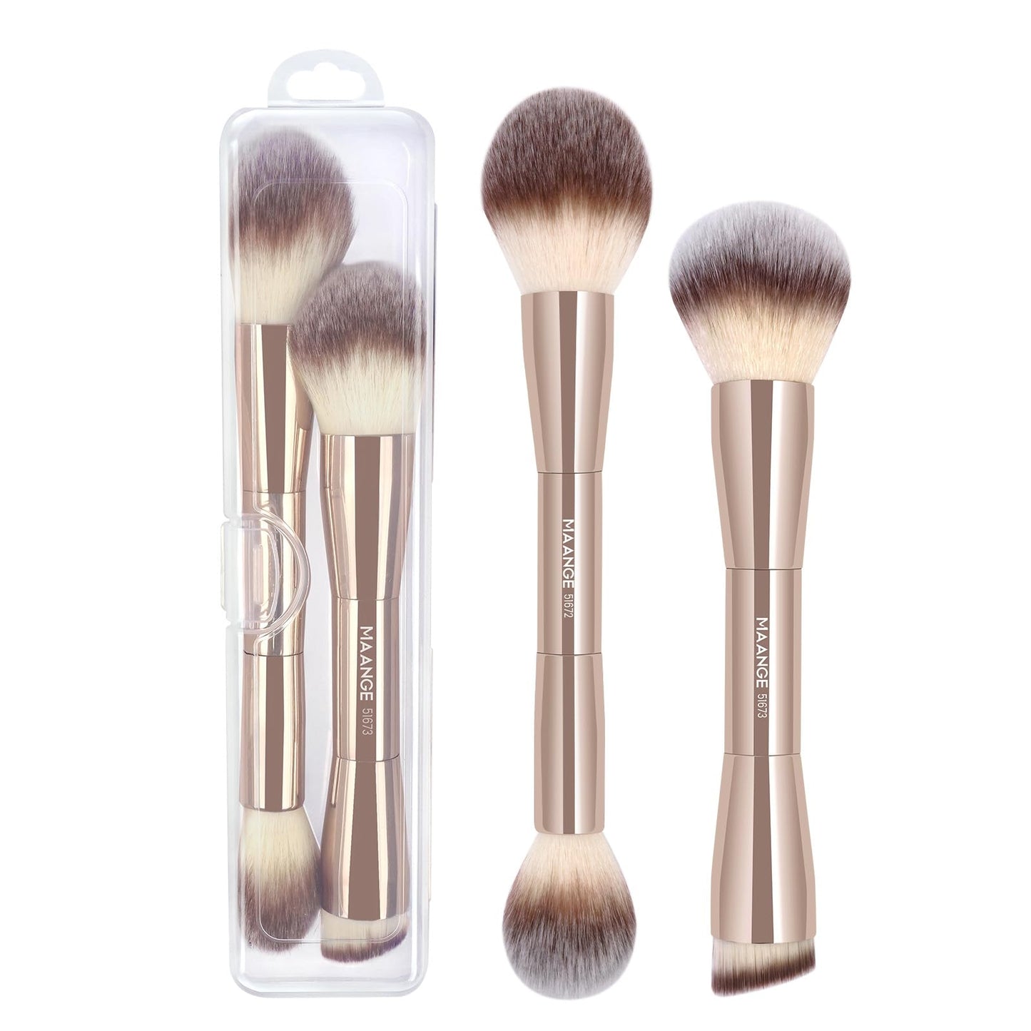 MAANGE Foundation Makeup Brushes, 2Pcs Double Ended Makeup Brush for Blending Liquid Powder Concealer Cream Blush Buffe (Gold)