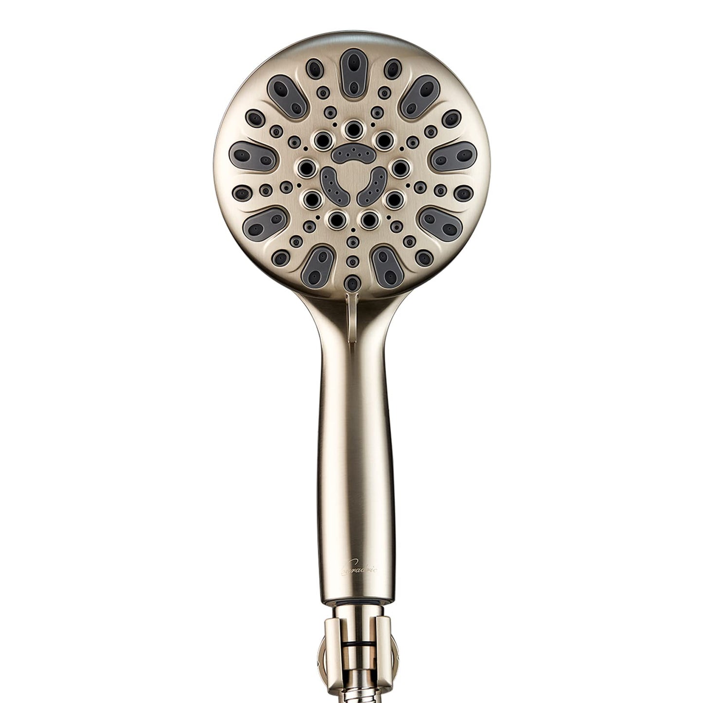 Couradric Handheld Shower Head, 6 Spray Setting High Pressure Shower Head with Brass Swivel Ball Bracket and Extra Long Stainless Steel Hose, Brushed Nickel, 5"