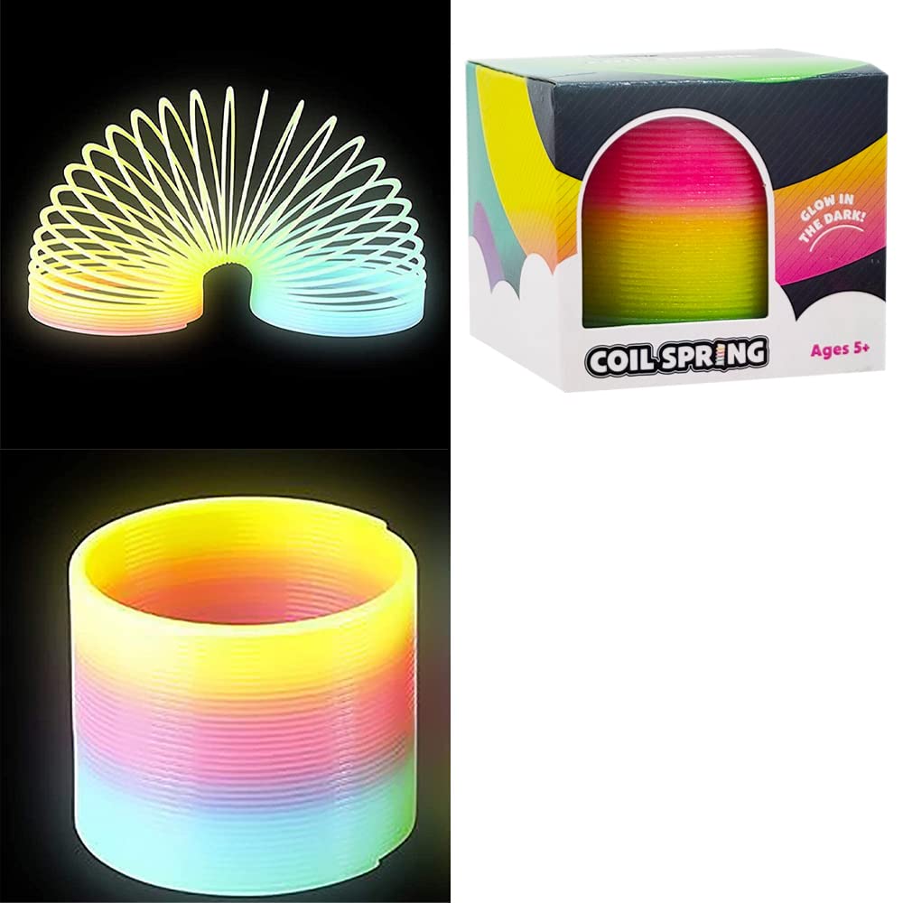The Dreidel Company Plastic Coil Spring, Glow-In-The-Dark Magic Rainbow Slingy, Party Favor, Birthday Bag Filler, Stocking Stuffers, 3" (80MM) (2-Pack)