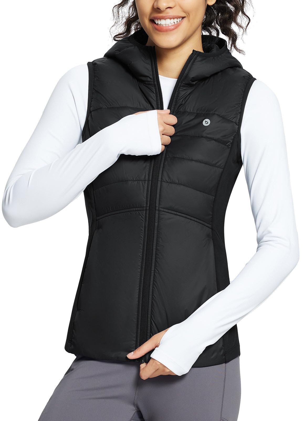 baleaf Puffer Vest Women Running Vests Sleeveless Fall Winter Hooded Slim Fit Lightweight Hybrid Water Resistant Down Jacket Black M