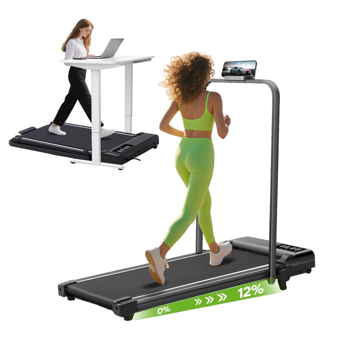 Walking Pad Treadmill with Incline & Handle Bar, 3.0HP Foldable Folding Treadmills for Home Small, Small Portable Treadmill with Handles, Walking pad with Incline and Handle bar, 320LB Capacity