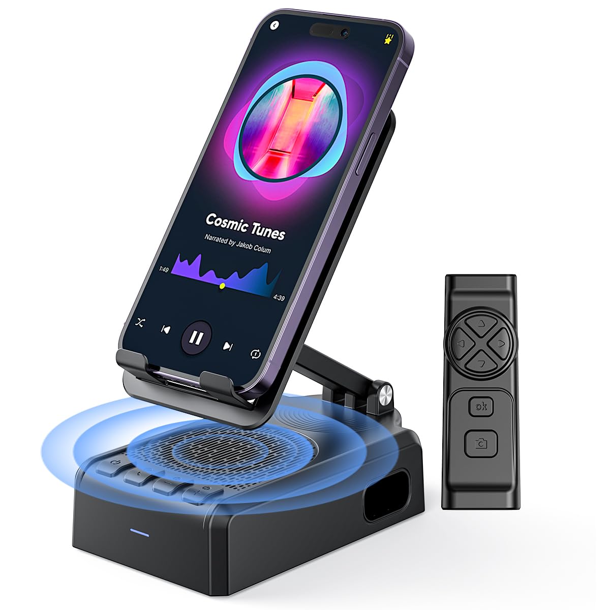 AIKELA Bluetooth Speaker with Video Scrolling Remote and Phone Stand, Phone Speaker Amplifier, Stereo Sound, Adjustable Holder, Gifts for Men Women Teens