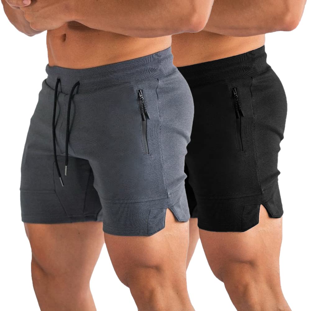 PIDOGYM Men's 5" Gym Workout Shorts,Fitted Jogging Short Pants for Bodybuilding Running Training with Zipper Pockets