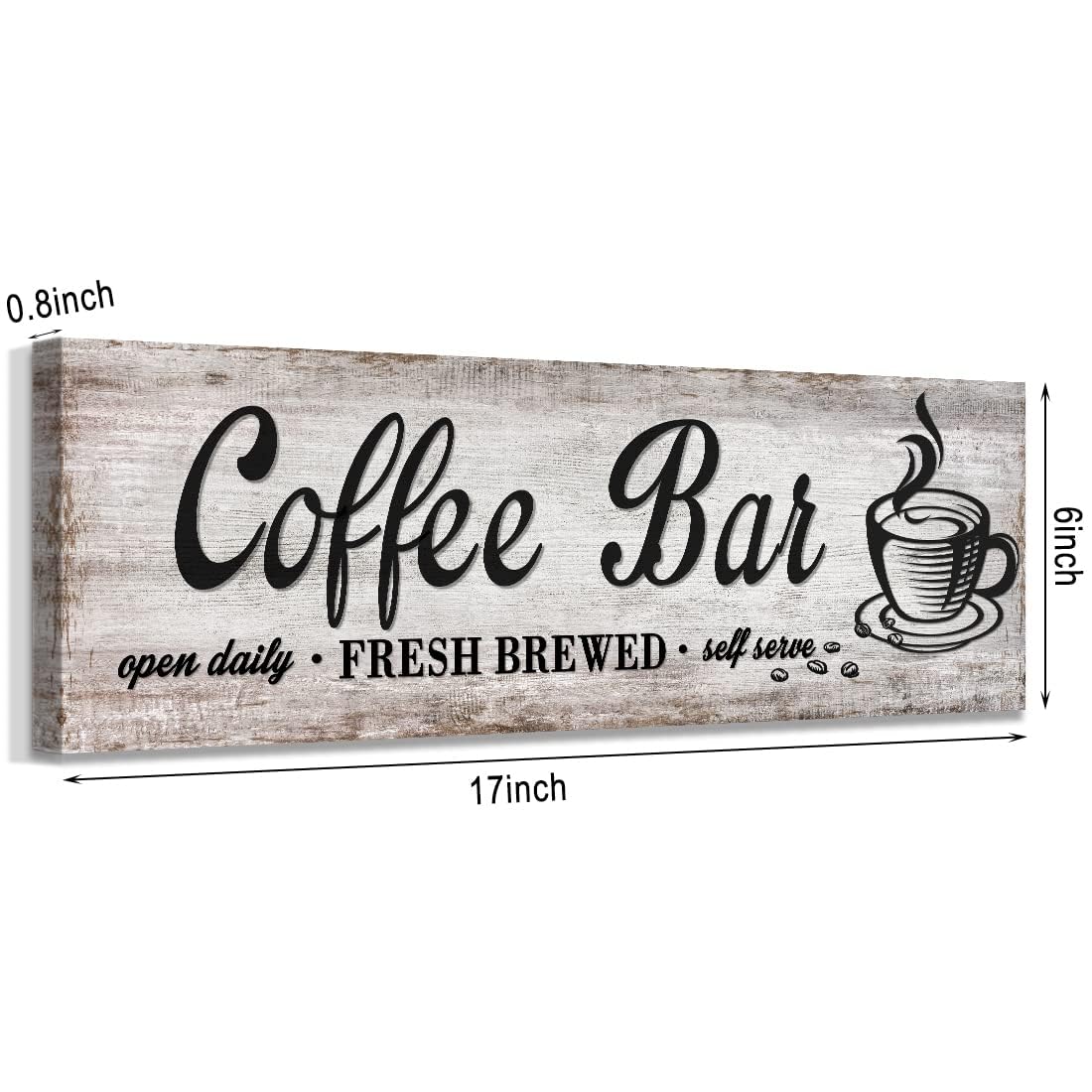 Rustic Wood Grain Coffee Station Decor - Retro Coffee Bar Signs for Kitchen - Self Serve Fresh Brewed Open Daily