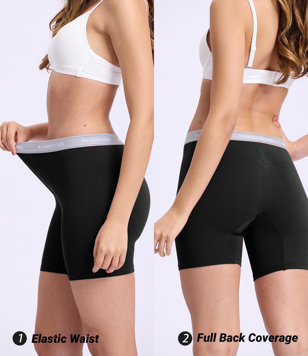 BAMBOO COOL Womens Boxer Briefs Boy Shorts Soft Stretch Panties for Women, 5-Pack