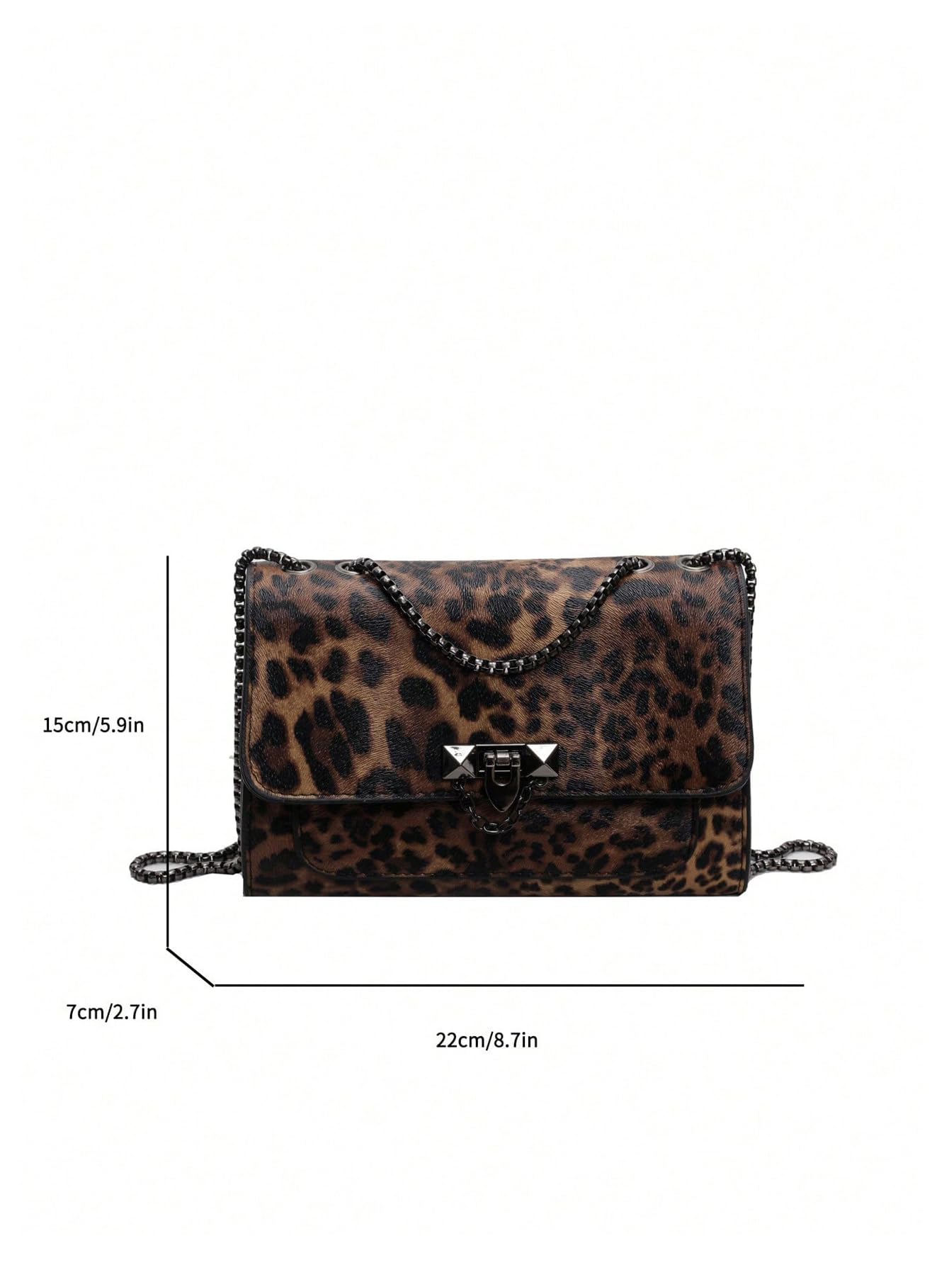 RoseSeek Women's Leopard Print Chain Shoulder Bag Metal Buckle Handbags Leather Clutch Purse Coffee Brown One-Size