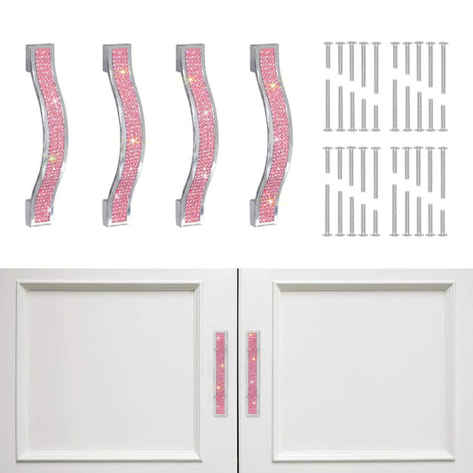 SAVORI Drawer Pulls Handle Bling Crystal Dresser Cupboard Closet Cabinet Wardrobe Door Furniture Handles Hardware Handle Pull for Home Kitchen Bathroom 4 Pack (11cm - 4 Pack, Pink)