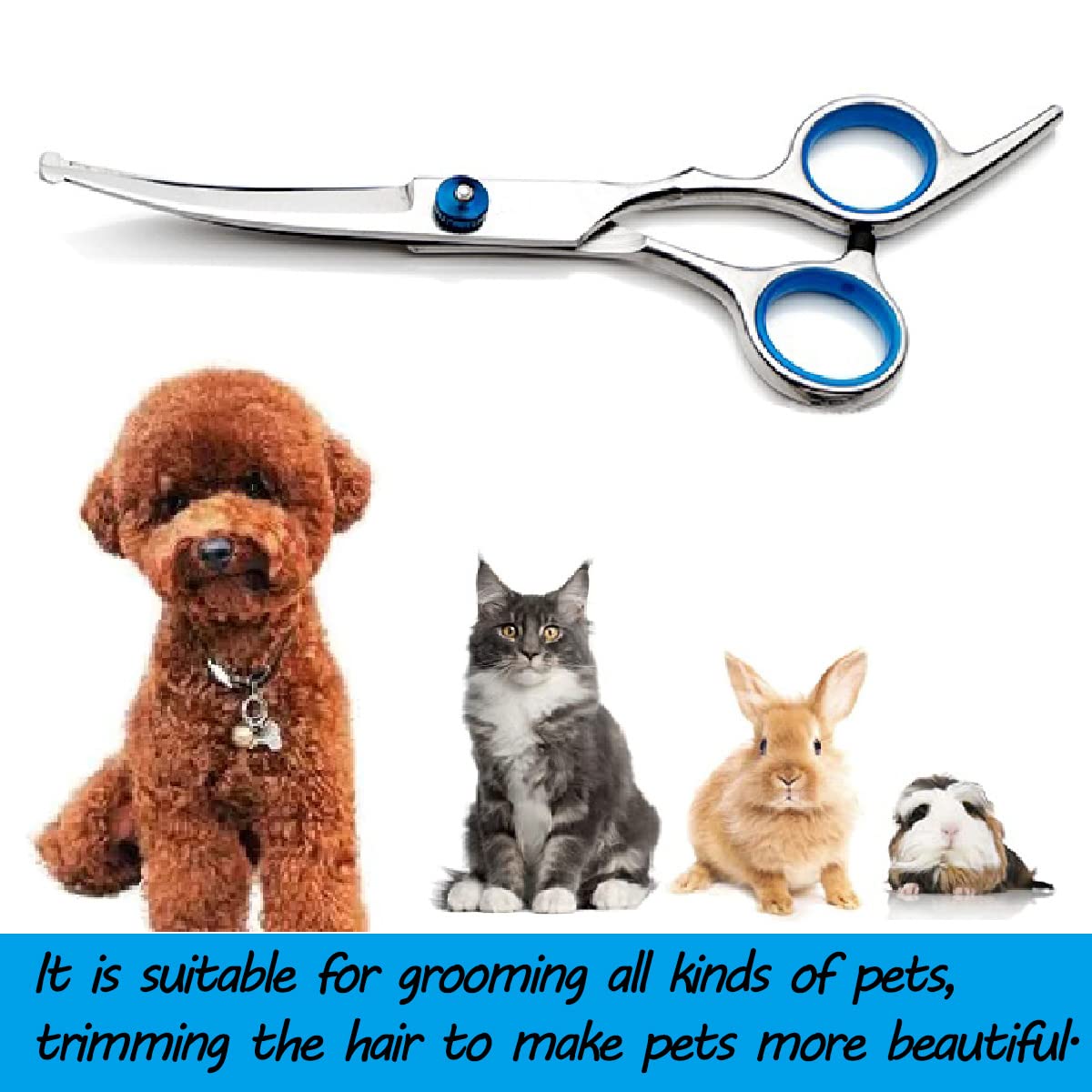 Curved Dog Grooming Scissors,Pet Hair Scissors with Safety Round Tips, Heavy Duty Titanium Stainless Steel, Professional Dogs Cats Pets Grooming Shears