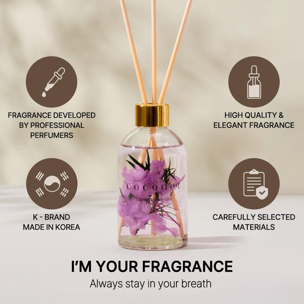 COCODOR Herbarium Reed Diffuser/White Jasmine/6.7oz(200ml)/ Fragrance Scent Essential Oil Stick Diffuser Set for Bedroom Bathroom Home Décor