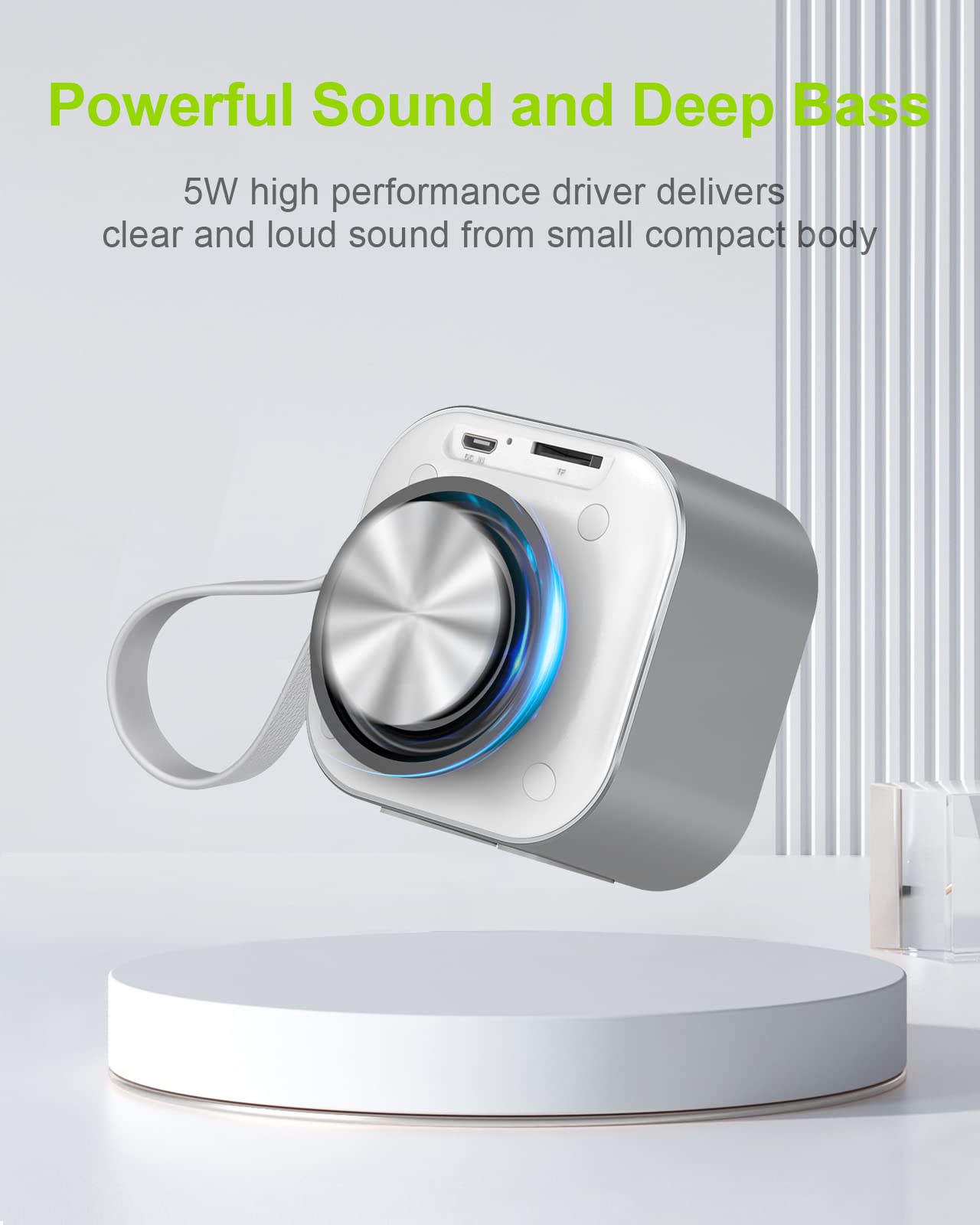 EWA A110 Portable Bluetooth Speaker, Wireless with Flashlight, 12HR Playtime, TF Card Support, Small Stereo Speaker for Travel, Home, Party (GrayWhite)