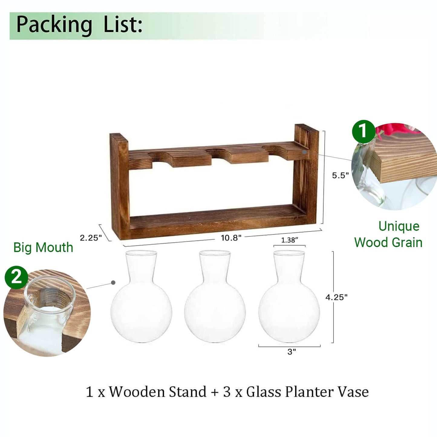 Plant Propagation Station,Plant Terrarium,Plant Starter,Gifts for Plant Lovers,Glass Bulb Terrarium with Retro Solid Wooden Stand for Hydroponics Plants Home Garden Wedding Décor (3 Bulbs)