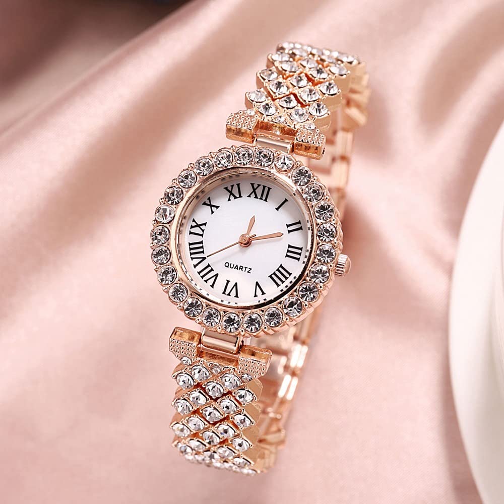 ADSBIAOYE Luxury Women Wrist Watches Diamond Bracelet Watch Fashion Casual Quartz Watch Ladies Watches (03 Rose Gold)
