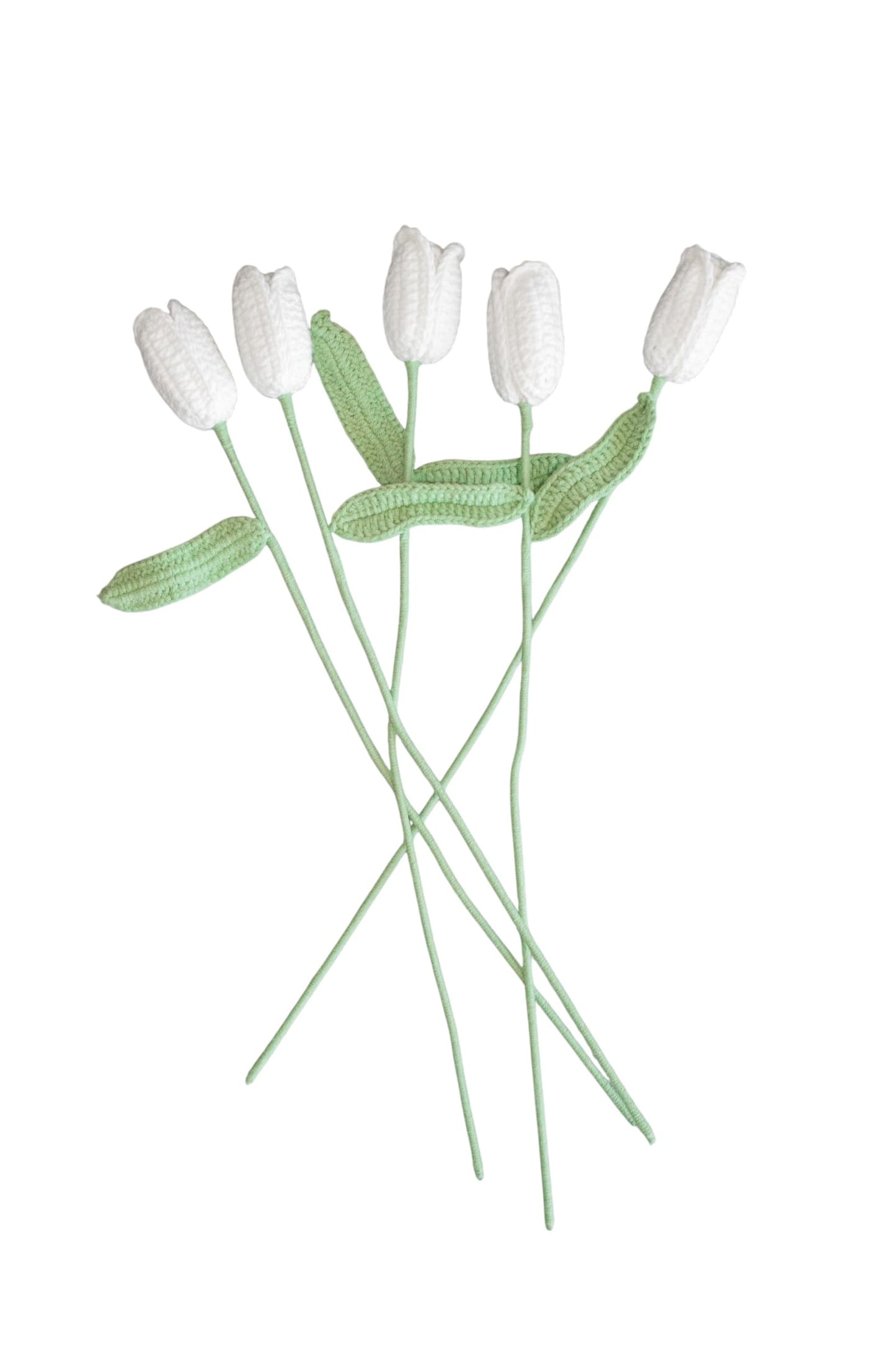 5 PCS Artificial Flowers, Crochet Flower Bouquet, Tulips, Handmade Crochet Flowers, White Tulips, Fake Flowers for Decoration, Cute Home Decor, Tulip, Tulips VooXy (Deep White)