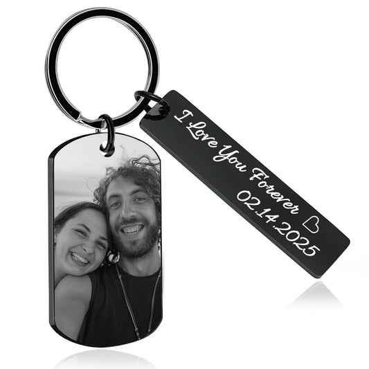 Personalized Picture Keychain - Customized Engraved Keychains with Photo Text, Personalized Gifts for Men Women Lovers