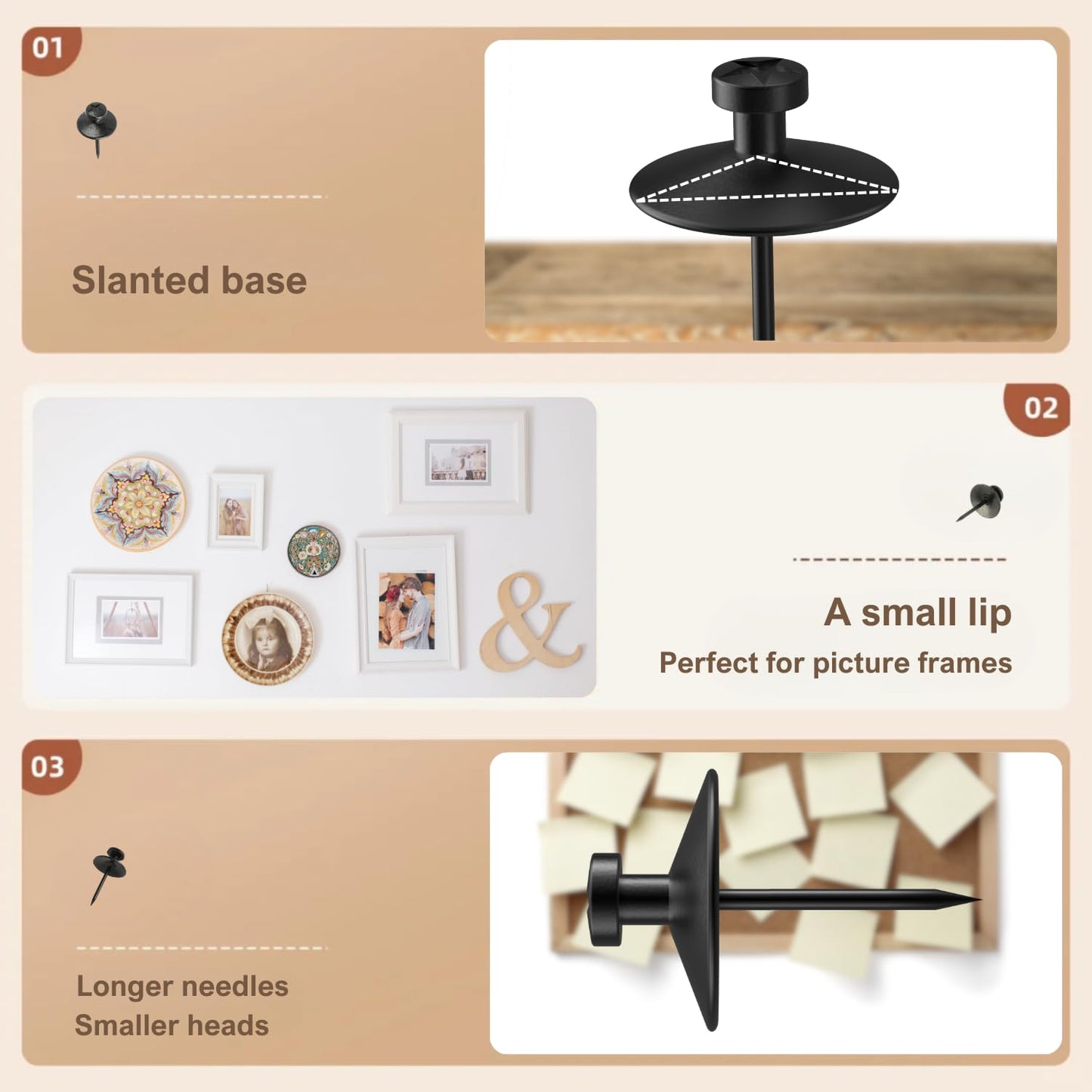 OIAOIW 50pcs black thumb tacks for wall picture hangers heavy duty push pins for wall double headed thumbtacks for hanging metal wall tacks wall pins nails hooks