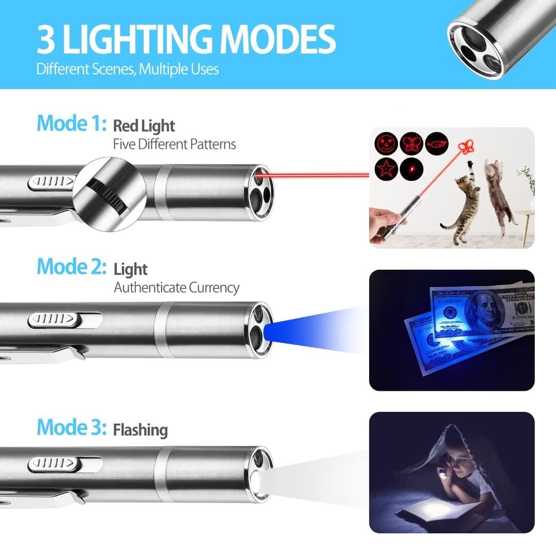 Zugesify Laser Pointer Cat Toy, Interactive Toy with Red Dot LED Light Pointer, Long Range 3 Modes Projection Playpen for Kitten Interaction,USB Recharge Pointer (1 pcs)