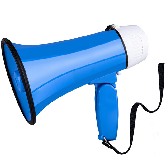 MyMealivos Portable Megaphone Bullhorn 20 Watt Power Megaphone Speaker Voice and Siren/Alarm Modes with Volume Control and Strap (White&Blue)