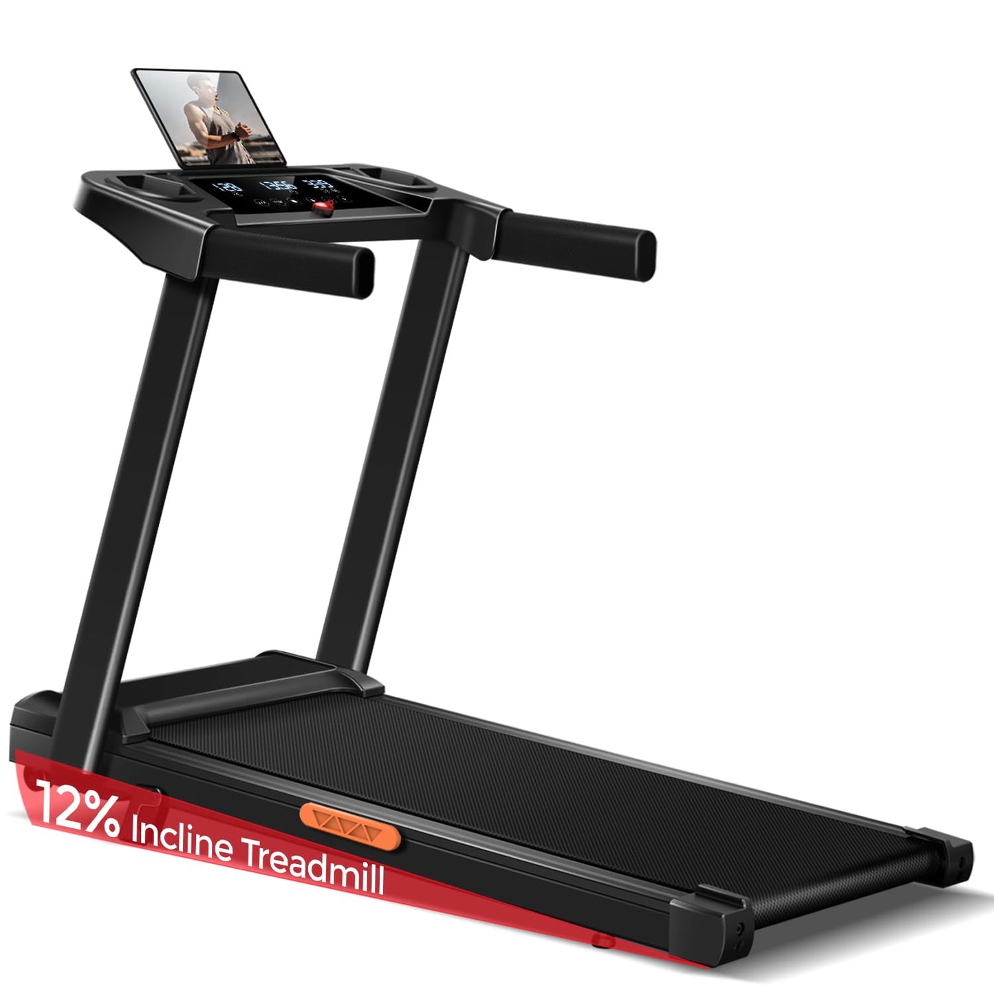 3-in-1 Portable Treadmills for Home and Office, 12% Incline Treadmill with Handle, Foldable Treadmills with 300 Lbs Weight Capacity, 3.0HP Quiet Walking Pad Treadmill, Three Touch Screen