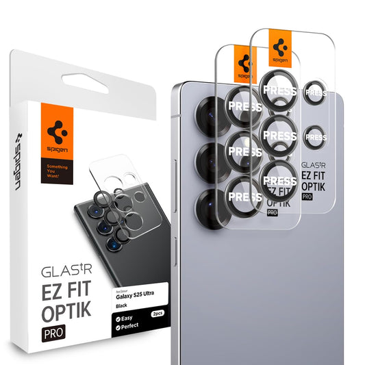 Spigen Camera Lens Screen Protector [GlasTR EZ Fit Optik Pro] Designed for Galaxy S25 Ultra [Case Friendly] - Black [2 Pack]