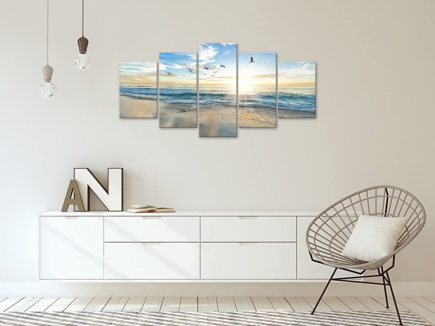 Biufo Seascape Wall Art Canvas Prints Sunrise at Sea Painting Picture Beach Ocean Artwork for Office Bedroom Living Room Wall Decor (Large)