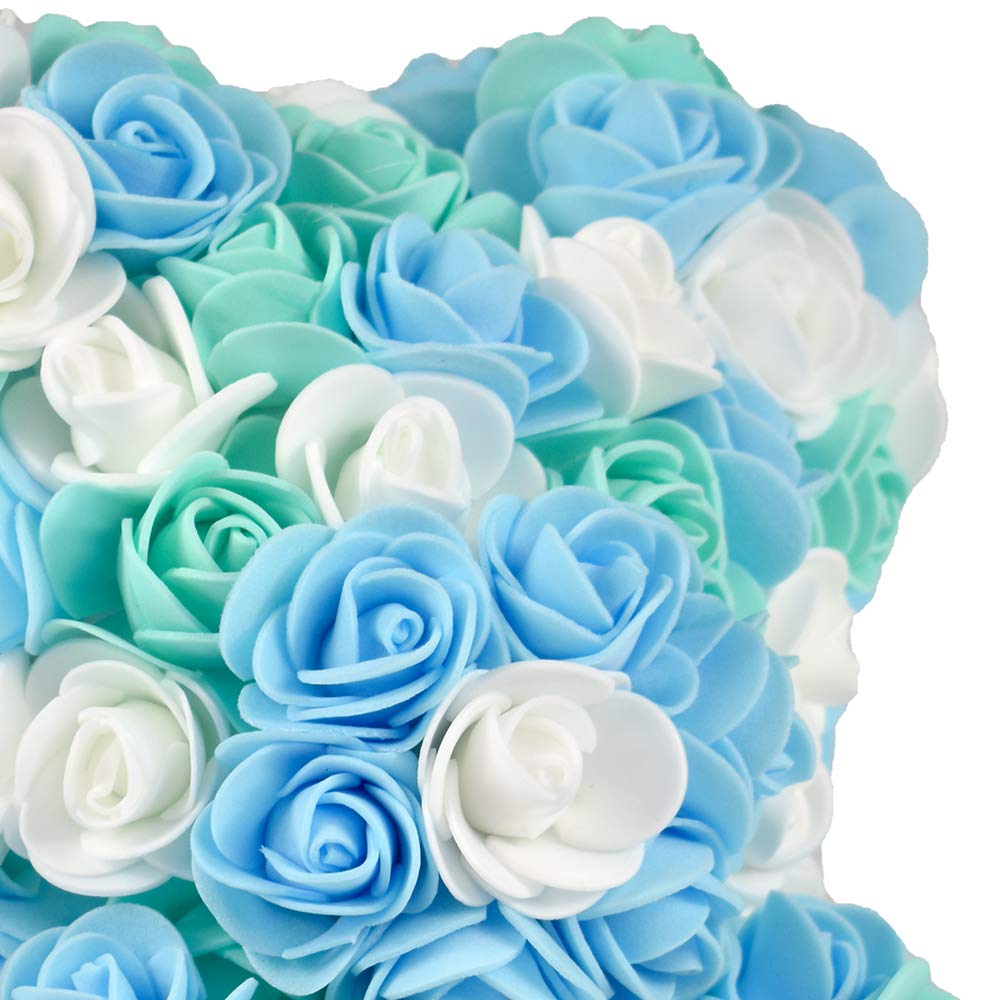 ASENVER Hand Made Artificial Flowers Rose Bear Pure Color for Valentine Birthday and Mother's Day with a 10" Pink Gift Box (Grey Bow-Tricolor Flower)
